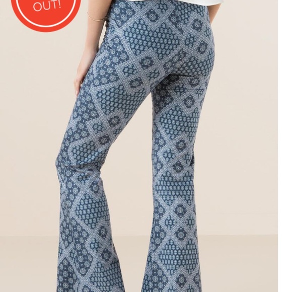 Blue Print Faux Suede Bell Bottom Pants - Picture 2 of 6